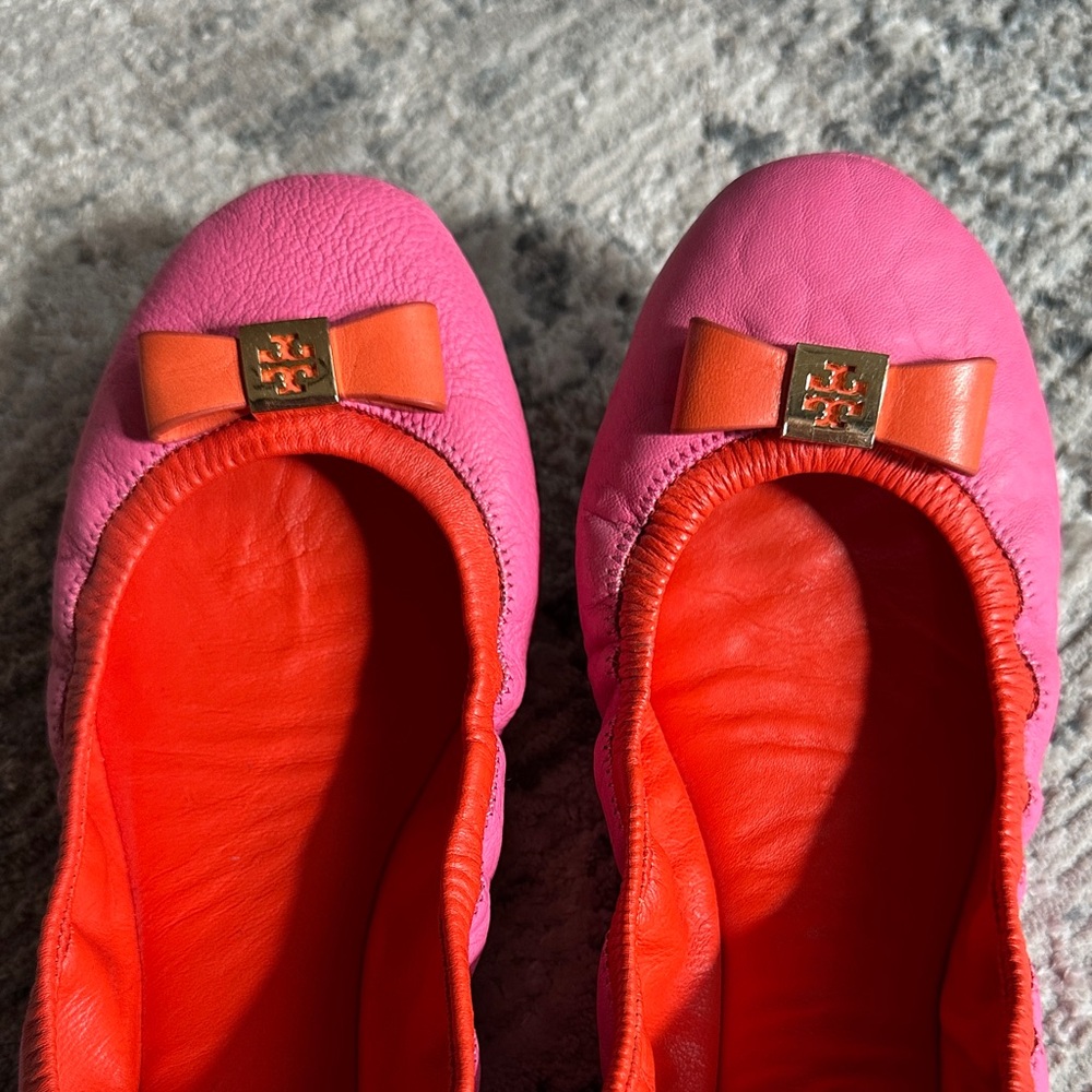 Tory Burch Ballet Pink Flats with Orange Bow